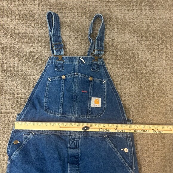 Vintage Carhartt Bib Overalls Youth Juniors 32X27 Cotton Straight Leg Utility - Picture 3 of 11